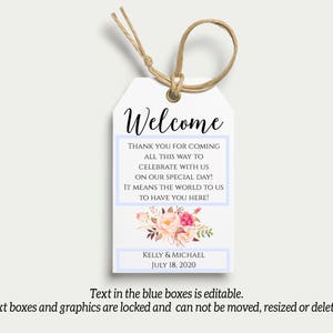 Wedding Welcome Tag, Printable Welcome Tag, Welcome Tag, Welcome Bag ...