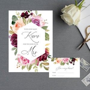 Guess How Many Kisses For The Soon To Be Mrs, Instant Download, Editable Bridal Shower Game Template, Wedding Shower Game, Templett, C29