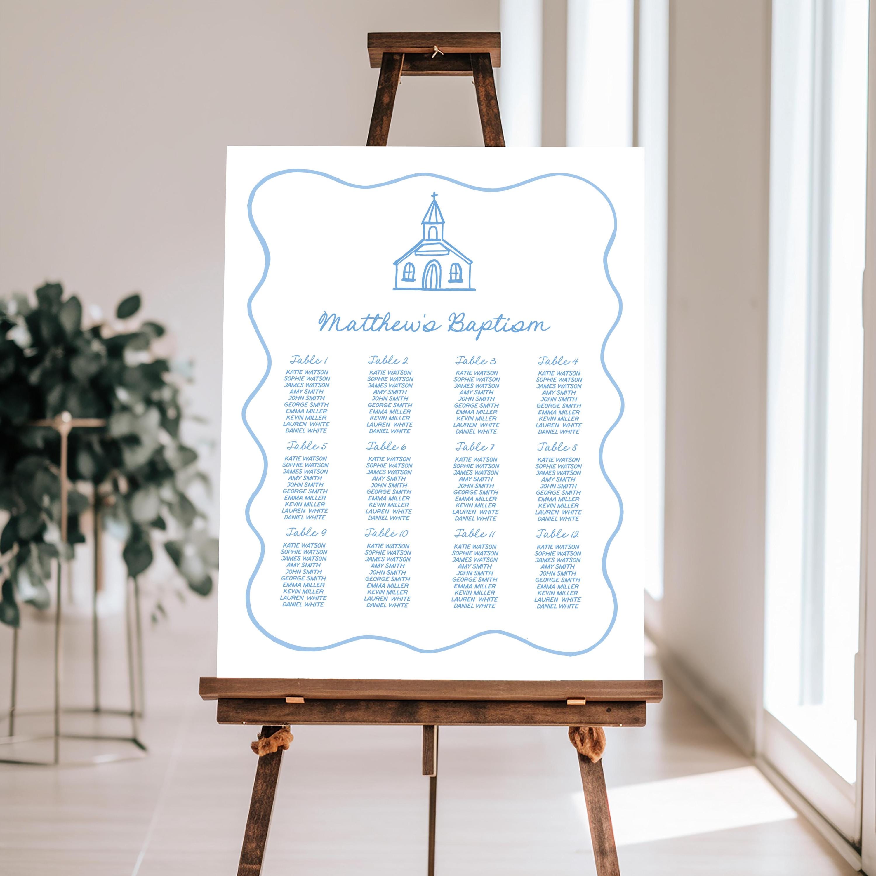 Seating Chart Confirmation Hand Drawn Baptism Seating Chart Boy Editable Template Whimsical ...