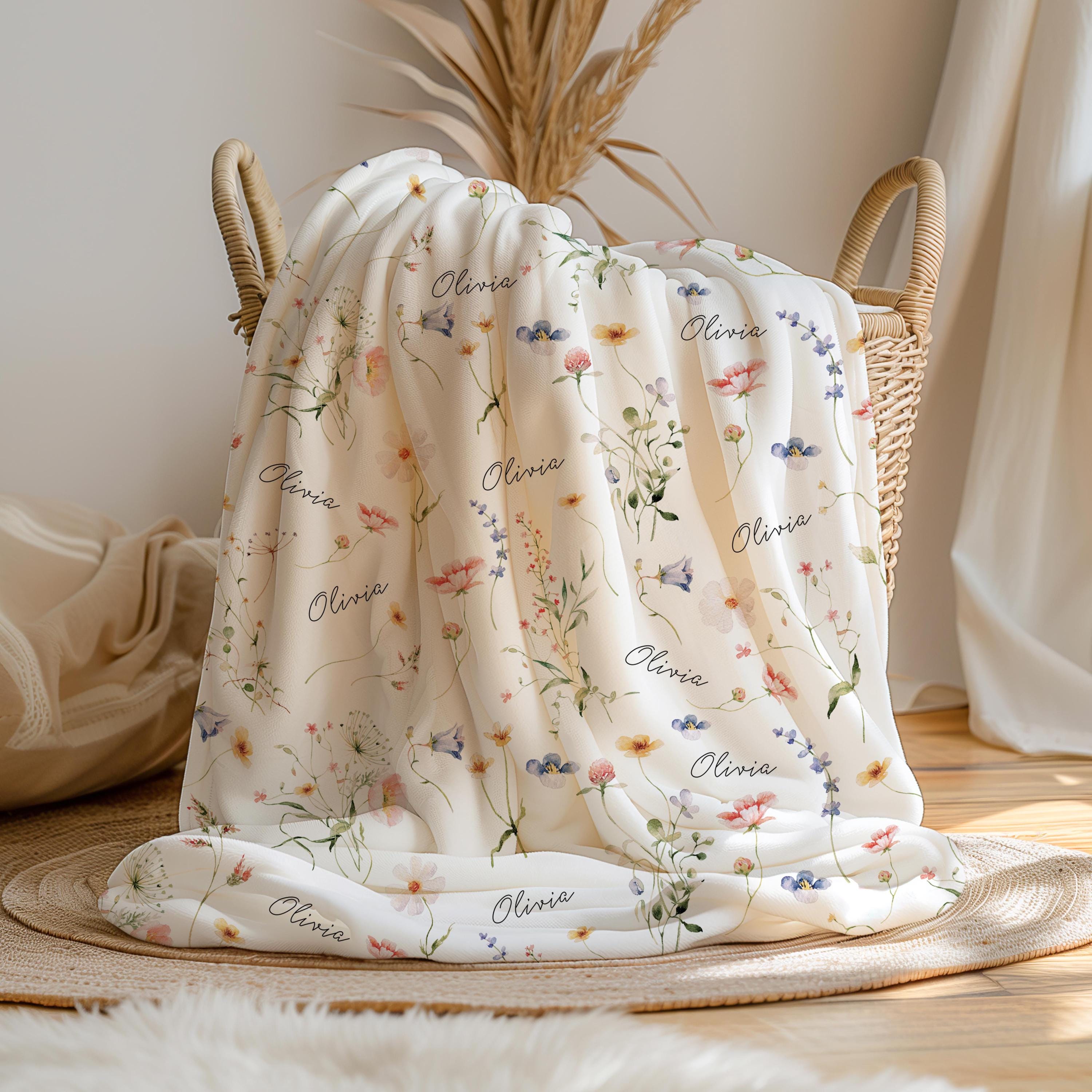 Personalized Wildflower Baby Blanket Custom Baby Shower Gift Newborn Nursery Decor Girl Minky Baby Blanket Fleece Newborn Blanket Girl B1