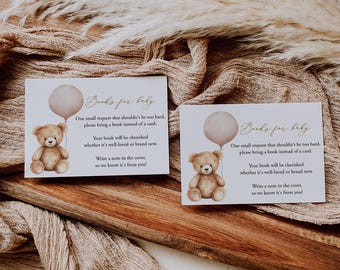 Teddybär-Bücher für Babys, Vorlage für eine Bärenbuchanfrage, Bring ein Buch statt einer Karte, Ballon-Buch-Einlage, Babyparty-Einlage, Templett, C109