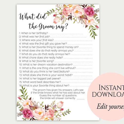 What Did He Say About His Bride Bride or Groom Printable - Etsy