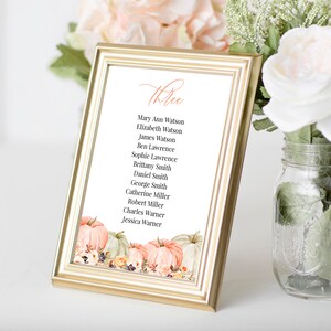 Modèle de plan de table citrouille, sièges modifiables, signe plan de table automne, plan de table mariage automne modèle téléchargement Templett C44