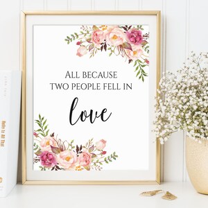 Wedding Sign, All Because Two People Fell In Love Sign, Wedding Decor, Wedding Printables, Romantic Quote, Love Decor, Love Print, C1 image 1