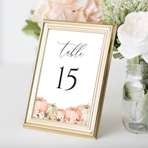 Pumpkin Table Number Template, Instant Download, Fall Table Numbers, Wedding Table Number Cards Printable, Autumn Table Numbers Templett C44
