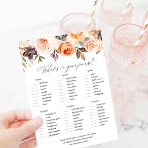 What&#39;s In Your Purse, Editable Wedding Shower Game, Printable Bridal Shower Game, Couples Shower Activity, Instant Download, Teplett, C45