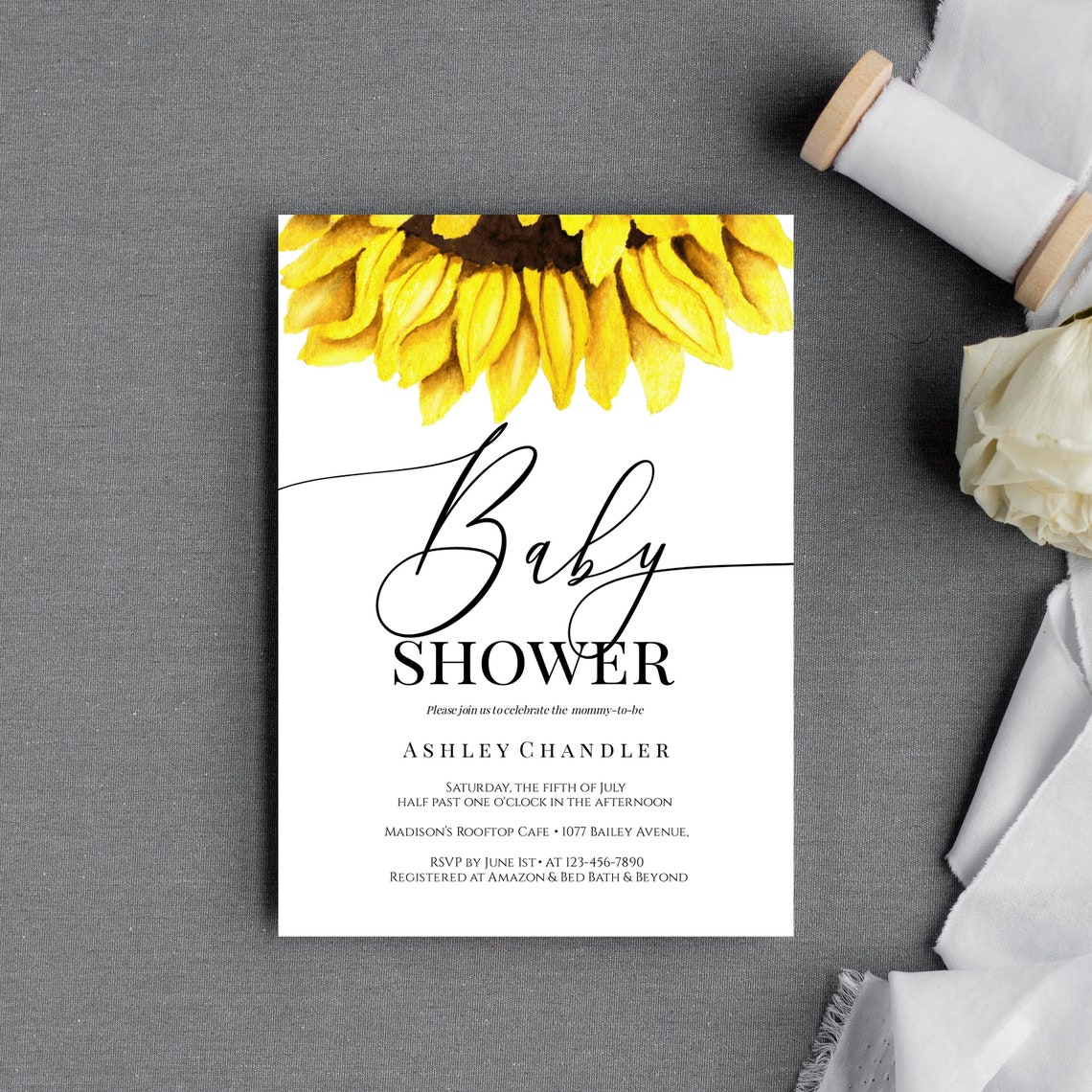 Sunflower Baby Shower Invitation Template Download 100% | Etsy