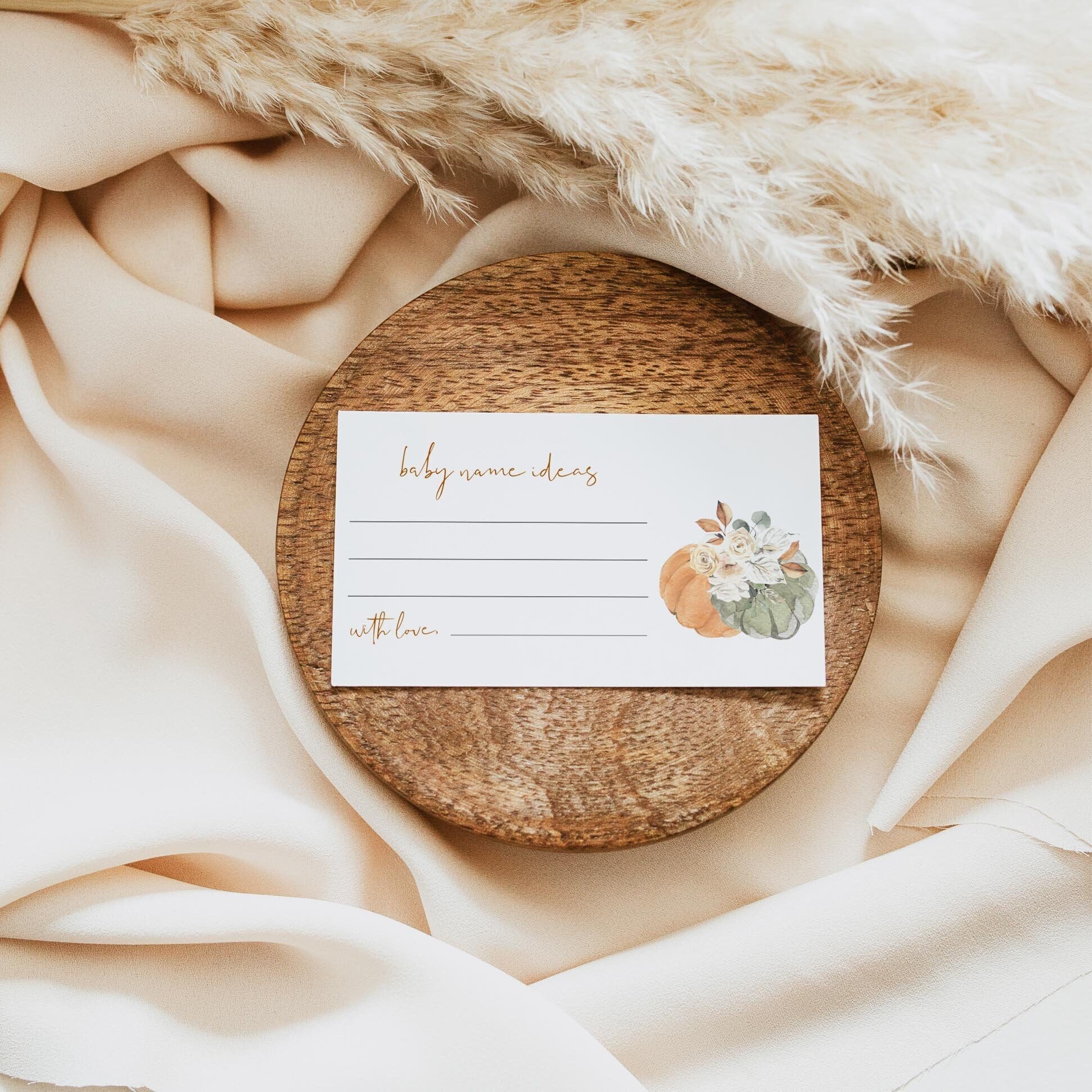 Babynaamideeën voor de herfst Genderneutraal Babyshower Pompoen Babynaamsuggesties Sjabloon Herfst afdrukbare kaart Templett, C96