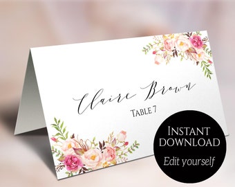 Place Card Template, Wedding Place Cards, Editable Place Cards, Escort Cards, Reserved Seating Cards, Folded Card, Tent Card, Food CardS, C1
