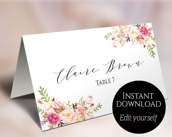 Place Card Template Wedding Place Cards Editable Place Etsy