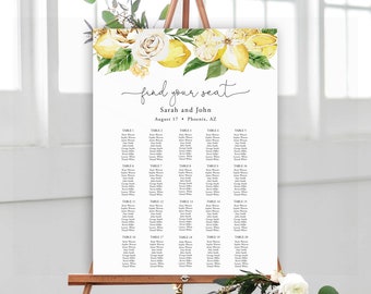 Lemon Seating Chart Template, Summer Wedding Seating Board, Editable Seating Chart Poster, Templett, Printable Citrus Seating Plan, C68