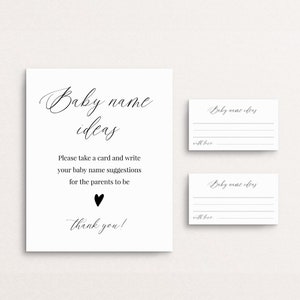 Idées de noms de bébé signe et billets, modèle de suggestions de nom de bébé baby shower minimaliste, carte moderne imprimable, modifiable, Templett, C71