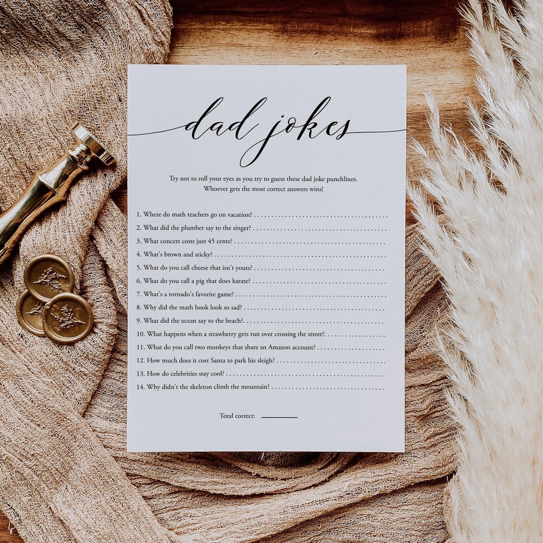 Dad Jokes Baby Shower Game Template, Modern Dad Jokes Game, Funny Baby