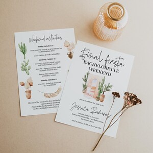 Fiesta Bachelorette Weekend Invitation With Itinerary, Printable Final Fiesta, Editable Girls Party Invite, Cacti Template, Templett, C67