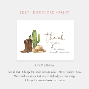 Rodeo Thank You Card Template, Editable Boy Thank You Note, Cowboy ...