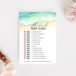 Editable He Said She Said Template, Seashore Bridal Shower Game, Printable He Said She Said, Ocean Wedding Shower Game Beach, Templett, C56