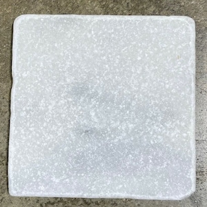 May include: A white square tile with a speckled surface.