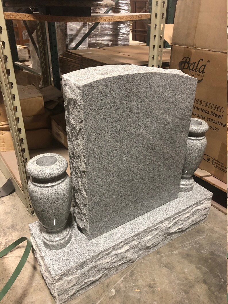 Small Gray Granite Headstone with Vases Genuine Granite Etsy