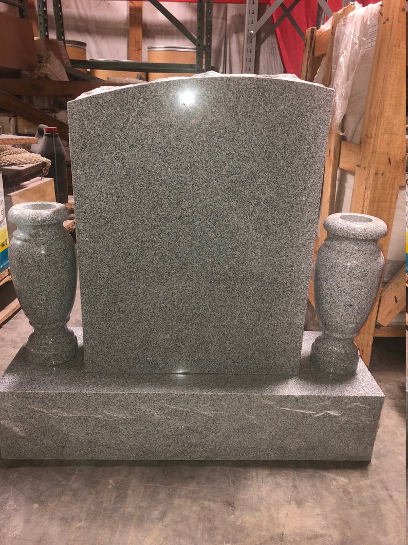 Small Gray Granite Headstone with Vases Genuine Granite Etsy