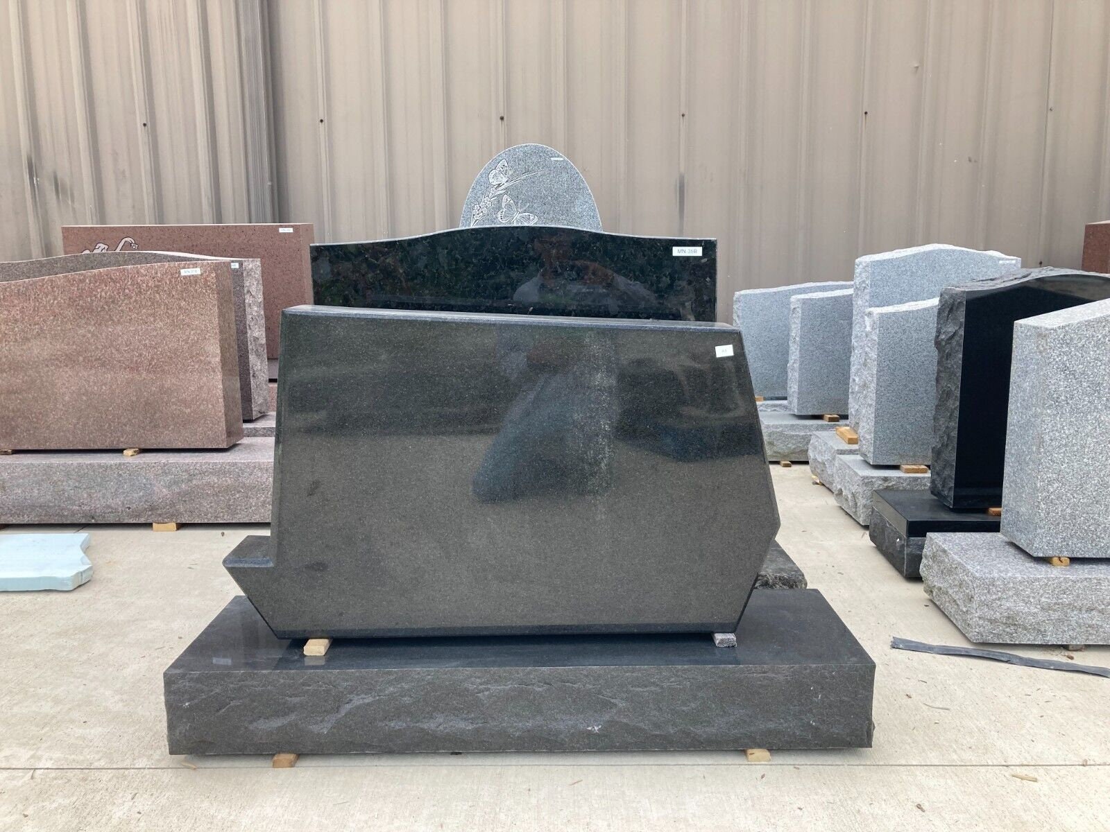 Black Granite Headstone With Vase Platform on Side Monument - Etsy