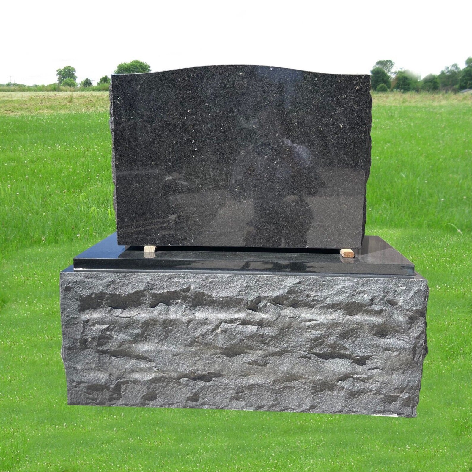 Black Granite Serpentine Monument MN-36B | Polished Top Headstone With ...