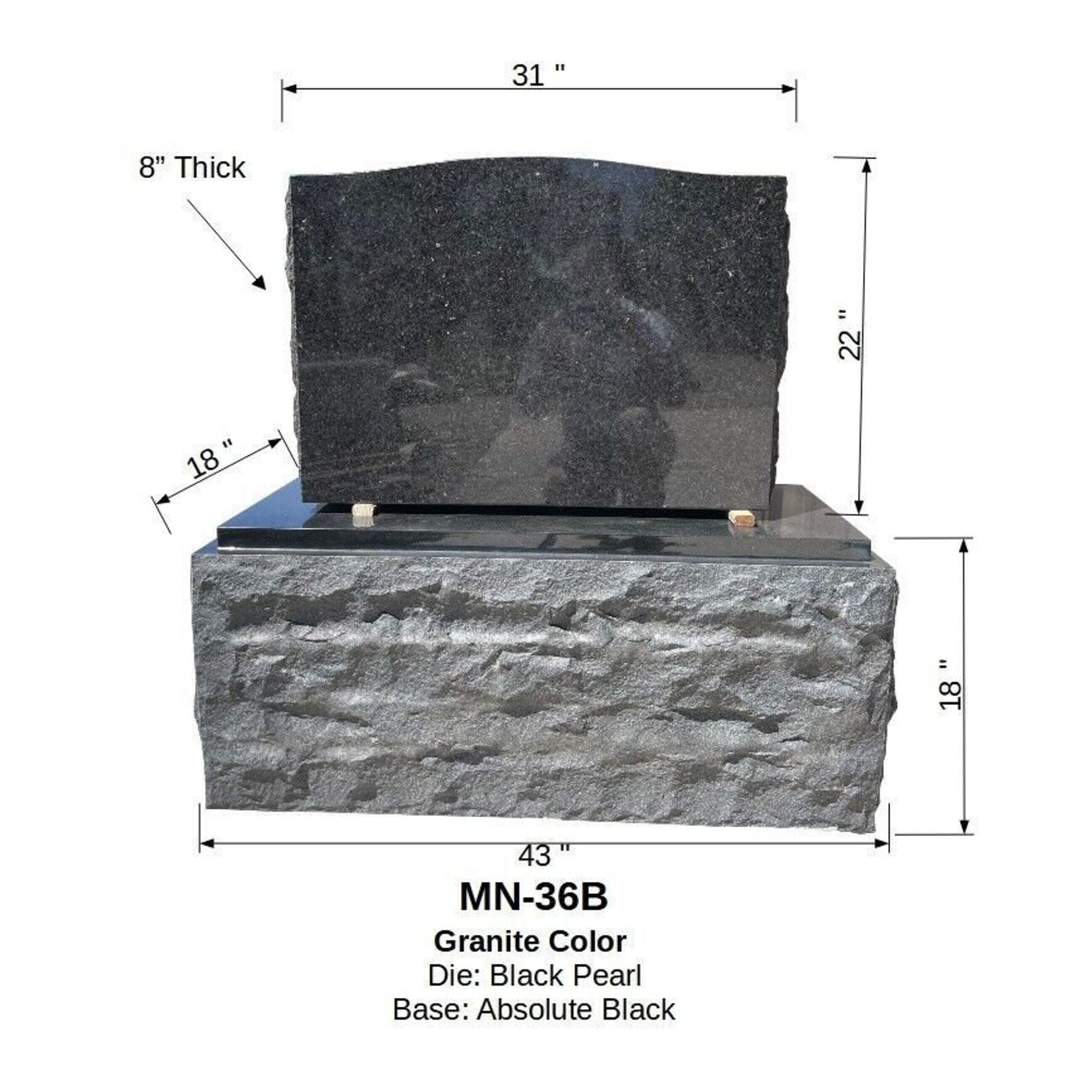 Black Granite Serpentine Monument MN-36B | Polished Top Headstone With ...