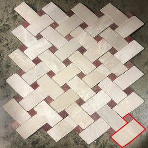 Red and White Diamond Weave Natural Stone Mosaic Tile Sample