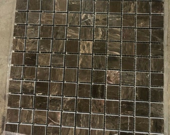Azulejo de mármol, piedra natural, mosaico, marrón, café oscuro, decorativo (10 pies cuadrados) T-01