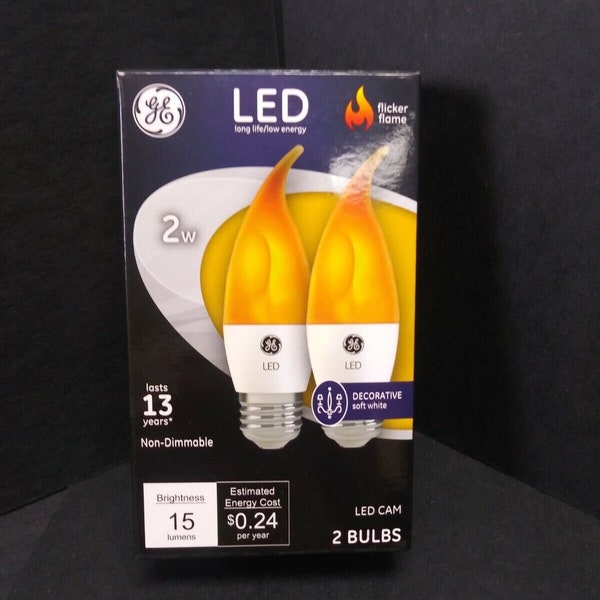 Flicker Flame GE LED long life Low Energy (2 Bulbs) Non Dimmable 15 Lumens L-14