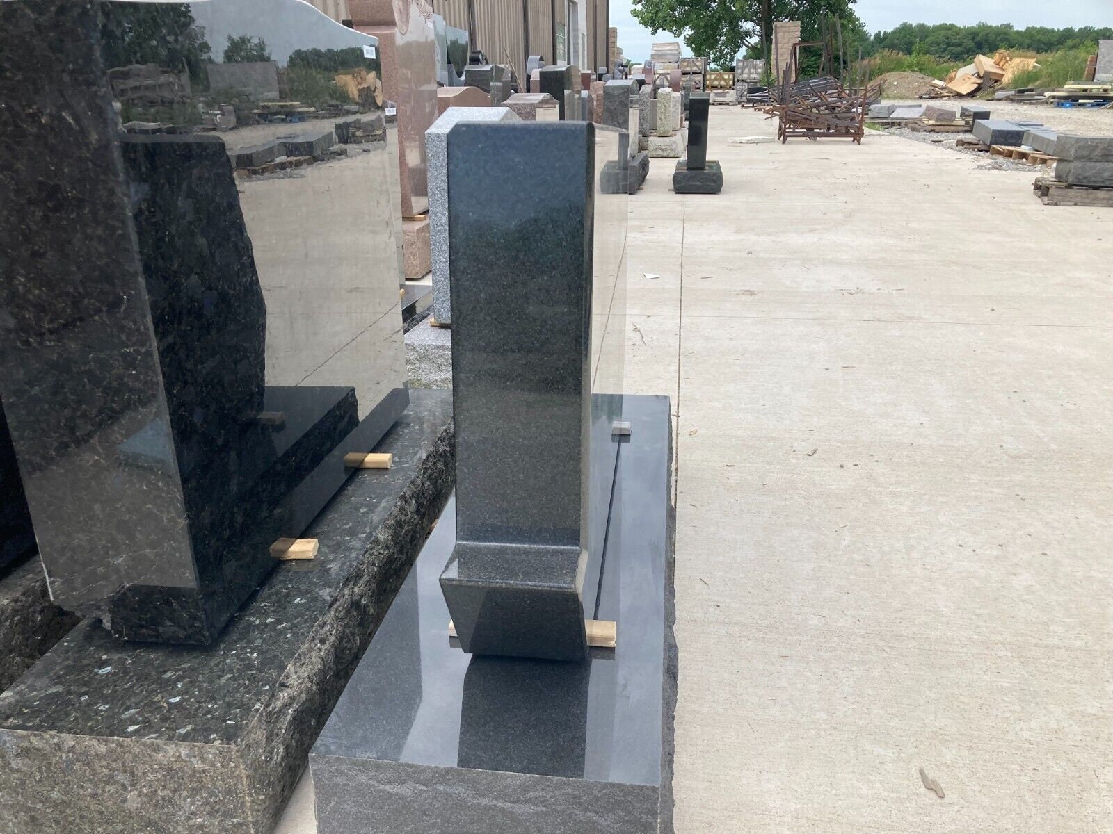 Black Granite Headstone With Vase Platform on Side Monument - Etsy
