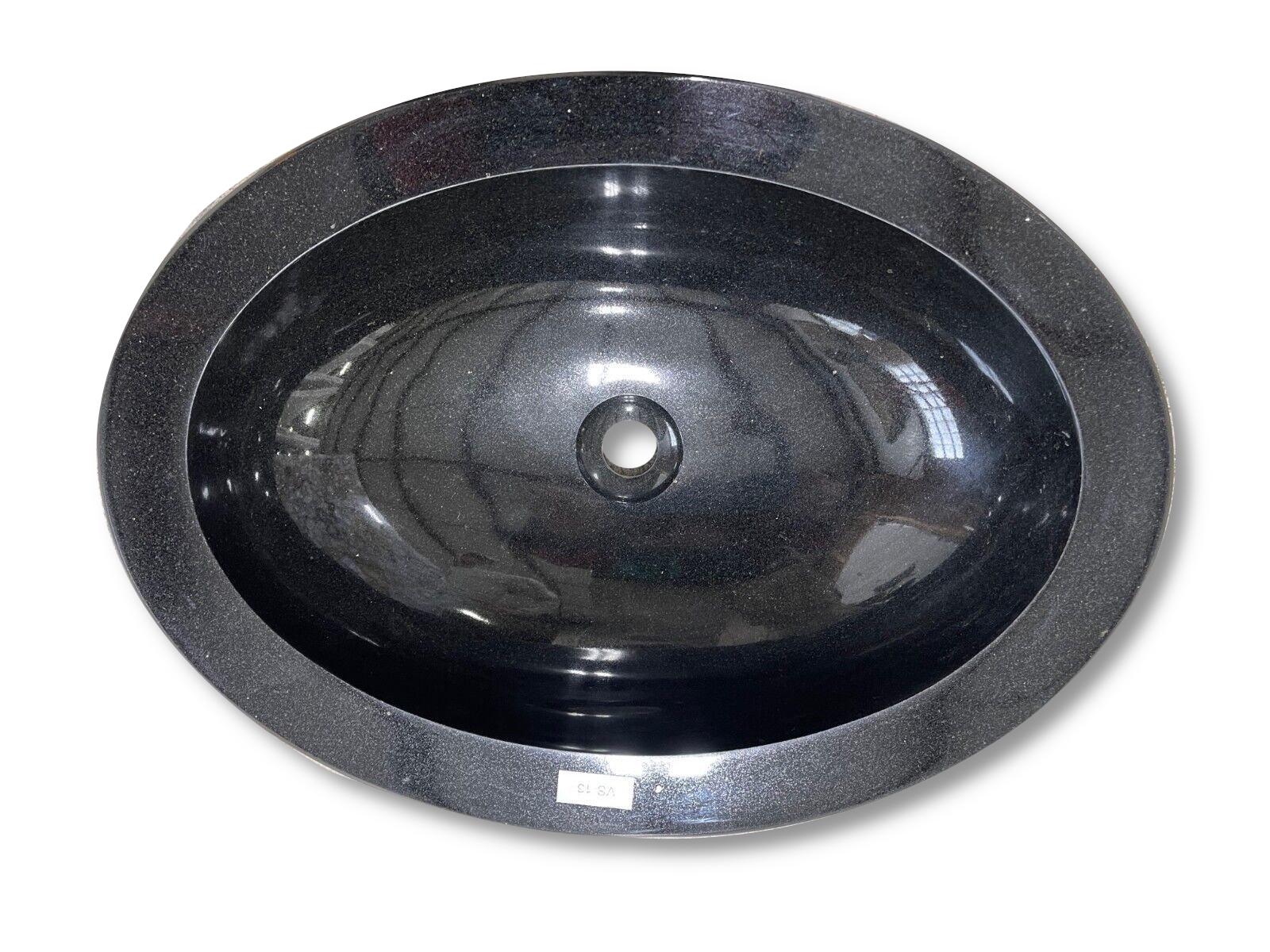Lavabo de encimera de granito negro ovalado para baño VS-13