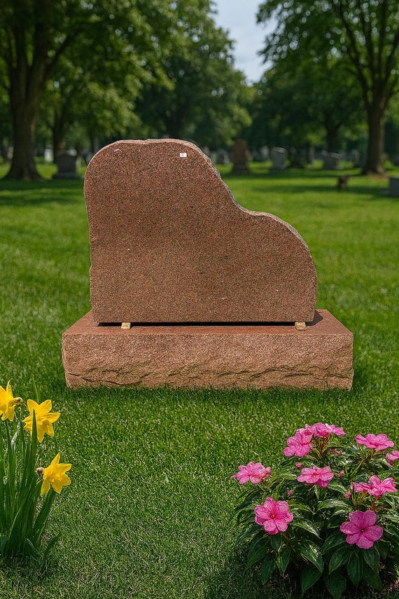 Red Granite Piano-shaped Monument Headstone MN-51B | Rough Edge