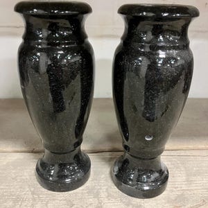 Pair of Black Granite Cemetery Monument Vases with Drain Hole 10&quot; x 4&quot;