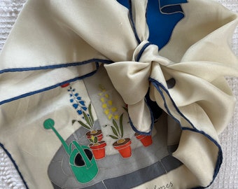 Unique Vintage Hand Painted Silk Scarf Signed Made in Paris for Katie Holmes