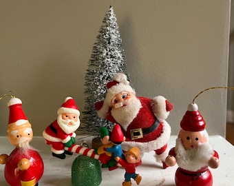 Santa Vintage Ornaments Christmas Tree Grouping of 4 Different Santa Claus Ornaments