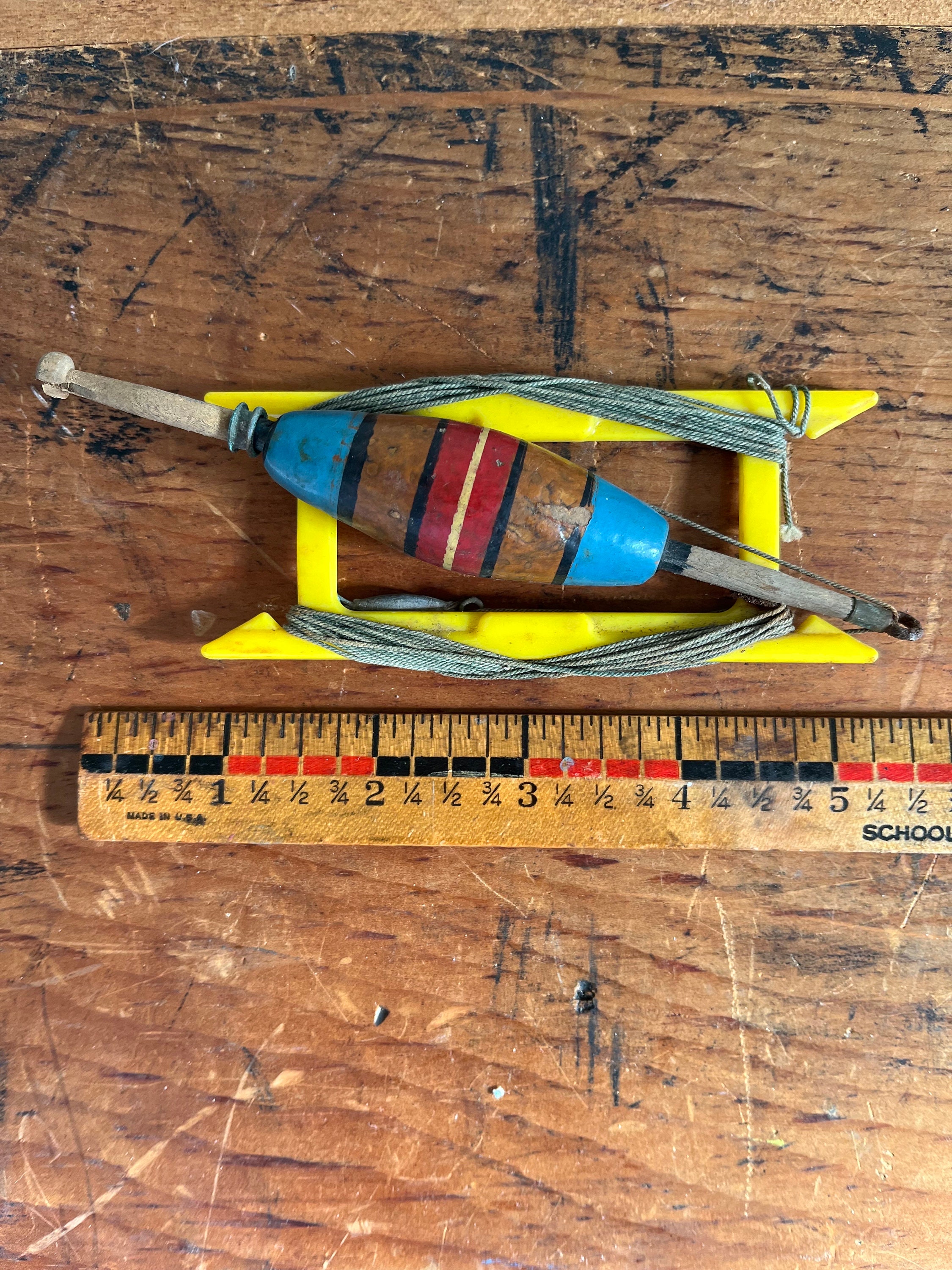 Exceptional Long Painted Vintage Wooden Fishing Bobber in Red