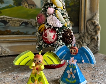 Par de adornos navideños de ángel, adornos de metal de arte popular mexicano vintage hechos a mano