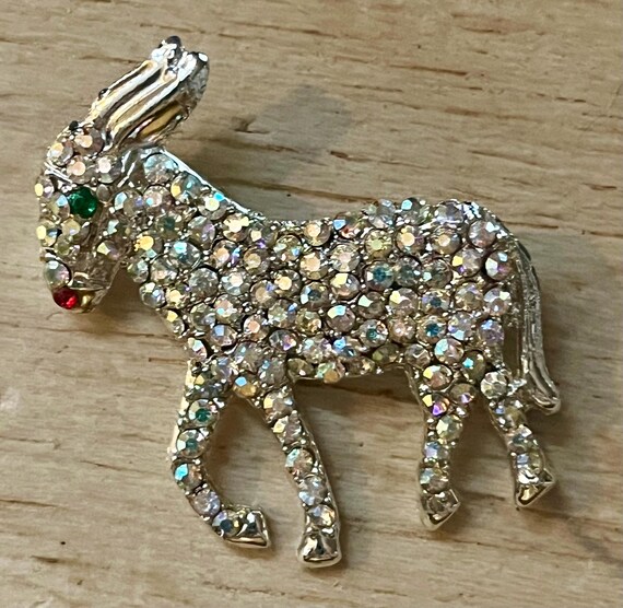 Vintage Rhinestone Donkey Brooch Silvertone Etsy Canada