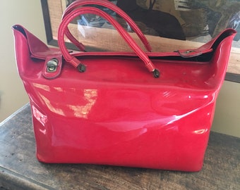 Vintage Patent Leather like Satchel Top Handle Hand Bag