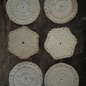 Hand Crocheted Vintage Glass Coasters Set of 6