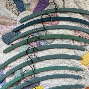 Wood Clothes Hangers Shades of Blue Painted    Vintage Shabby Chic  Set of 9