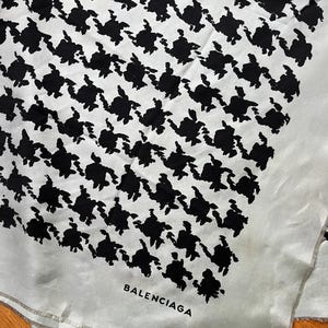 vintage Balenciaga Large Mint Green Silk Scarf Retro Boho black and mint abstract Check
