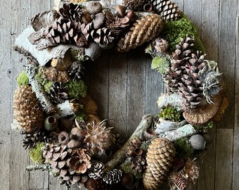 All Natural Hand Crafted Dried Woodland Wreath Indoor/outdoor All Season Wreath