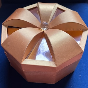 Gold Satin Covered Vintage Notion Box Jewelry Box 1950’s Decagon Shaped Domed  Decorative