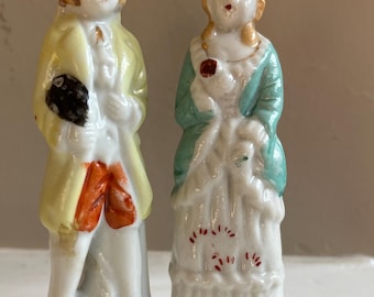 Antique pair of Japanese Colonial Figurines Hand Paunted Porcelain Occupied Japan