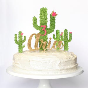 Cactus themed birthday cake topper. Custom name and age. Girl, boy. First Birthday Party. Party decorations. Second. Third. Ten. 18th. 30th. image 1