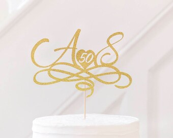 Wedding Anniversary.Cake Topper.50th Golden anniversary. Mr and Mrs. Wedding Cake Topper.Wedding Party Decoration.Table Decoration.Initials
