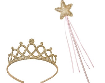 Fairy Princess Crown Wand & Tiara / Tenue de fête de princesse / Rose et or / Décoration de fête de fille d’anniversaire / Couronne de fête / Baguette d’or.