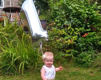 34" Number 1 Silver Foil  Balloon// First Birthday// Number 1 Balloon in Silver// Party Decorations// 1st Birthday