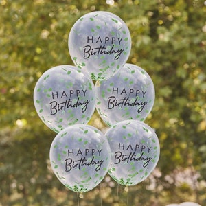 Leaf Happy Birthday Confetti Balloons || Pack of 5 Balloons | Leaf Eco Balloons |Biodegradable Balloons |Birthday Decorations|Leaf Decoraton